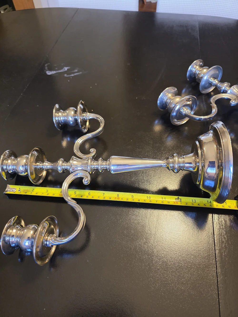 Source Unknown Silver Three-Arm Candelabra Pair